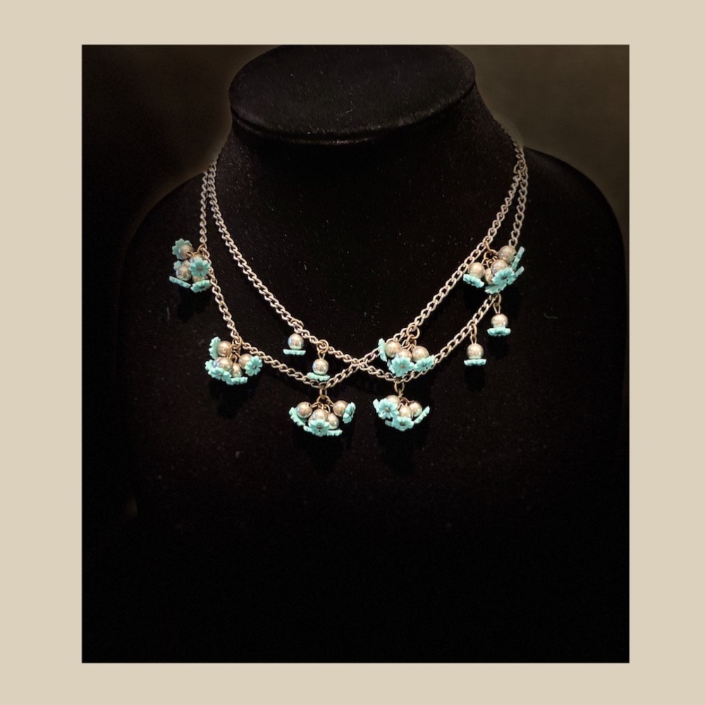 Vintage 50’s Double Row Flower Charm Necklace